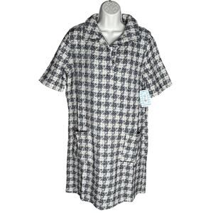 Tulip B Unique Vintage 1960s  Cream and Black Plaid Tweed Shift Dress XL NWT